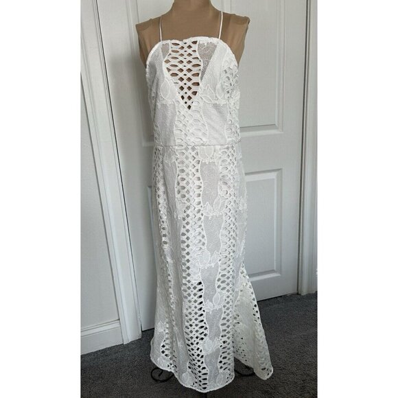 Endless Rose Strappy-Back Halter Neck White Lace Mermaid Body-con Dress Size L - Picture 1 of 13